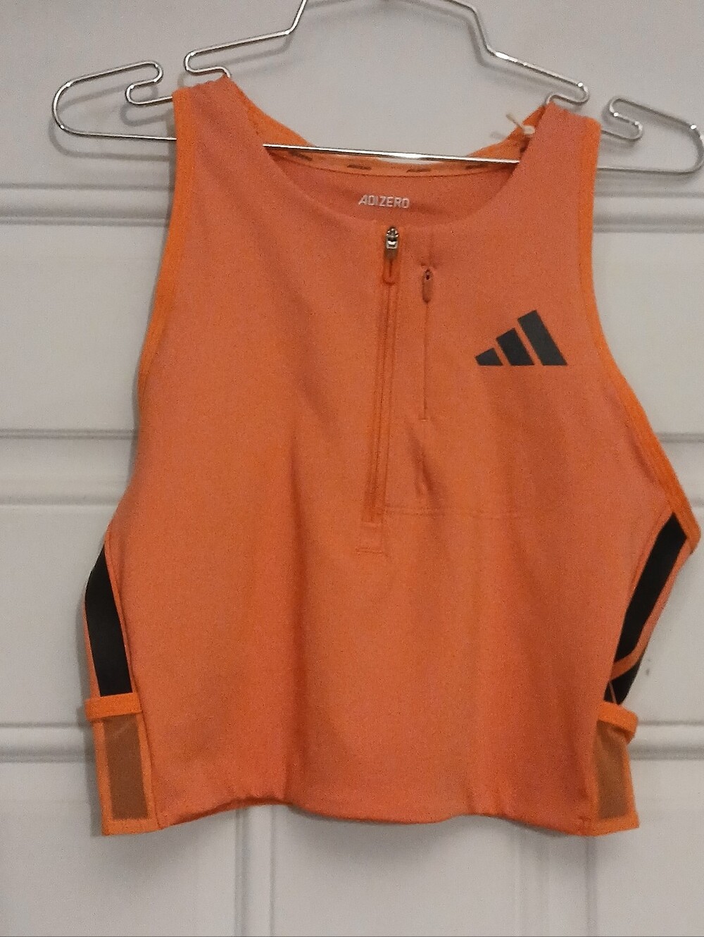 adidas Orange Crop Adizero Zip Front Athletic Tank with Black Accents